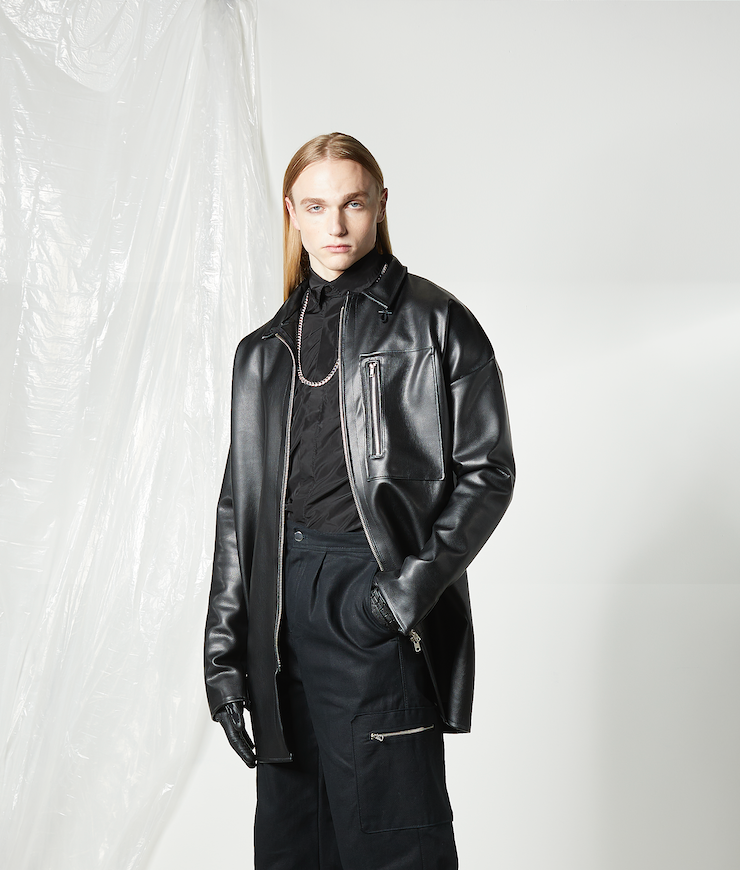 Obscurant Leather Trench Jacket – Luxury Streetwear with Cargo Pocket & Double Zipper