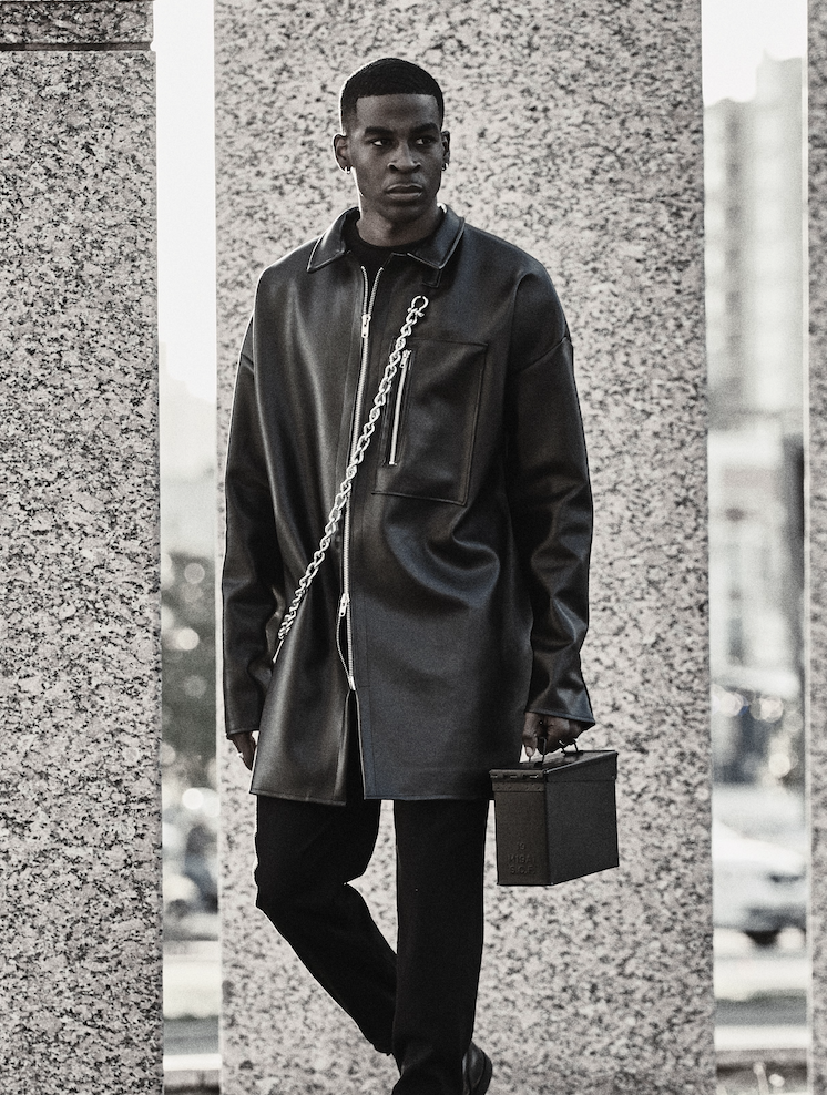 Obscurant Leather Trench Jacket – Luxury Streetwear with Cargo Pocket & Double Zipper
